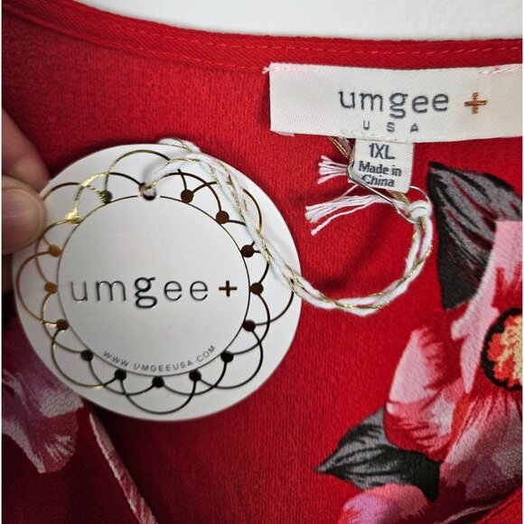 Umgee Womens Red Floral Ruffle Sleeve Wrap Romper Lightweight & Flowy Size XL - Picture 9 of 12